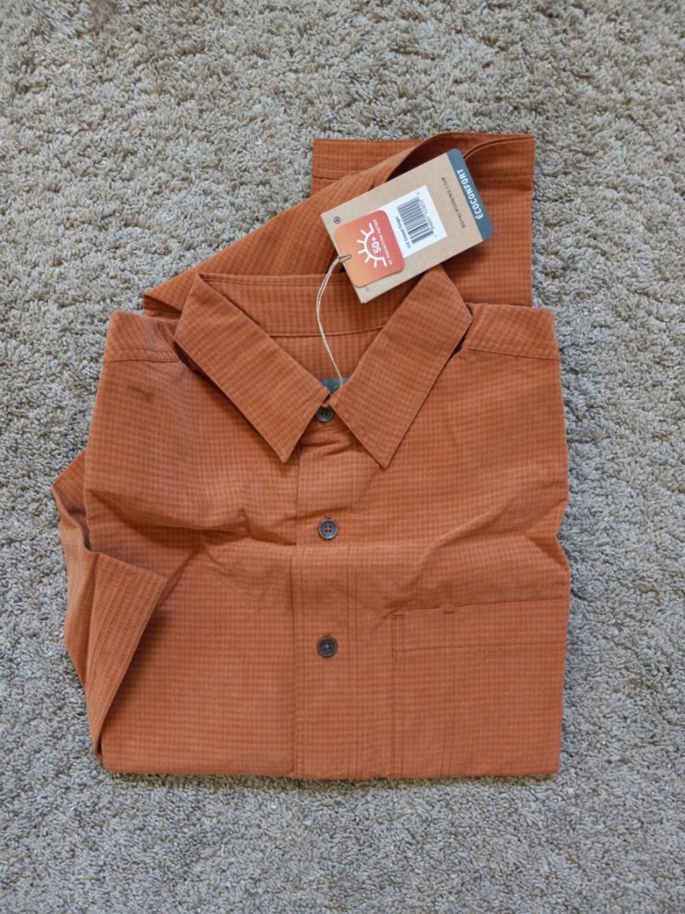 Royal Robbins Desert Pucker Mens Small Glazed Ginger Short Sleeve Button Up